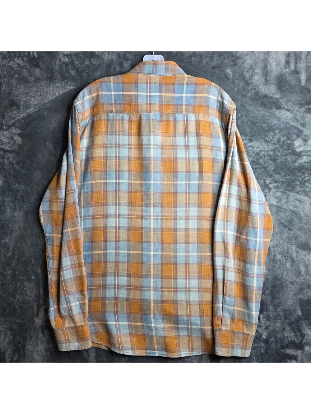 Lucky Brand men's long sleeve plaid flannel blue and mustard yellow  Sz Large. - Picture 7 of 8